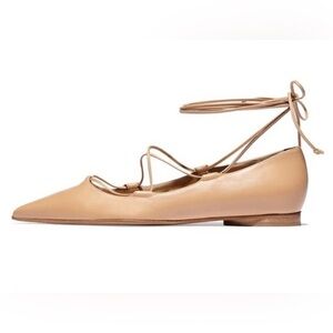 Michael Kors Collection tan leather pointed toe Kallie flats ankle ties 38 / 7.5